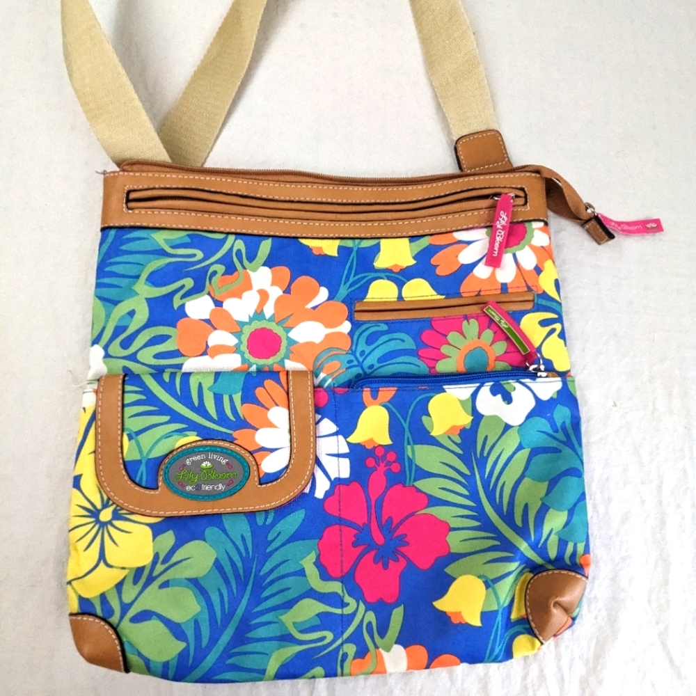 Lily Bloom Crossbody Bag Dynamic Floral Graphics - Excellent Condition